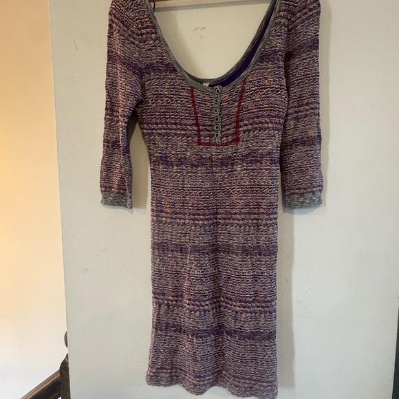 Y2K Free People Rainbow Sunrise Knit Stretchy 3/4 Sleeve Sweater Dress| Large - Picture 4 of 7